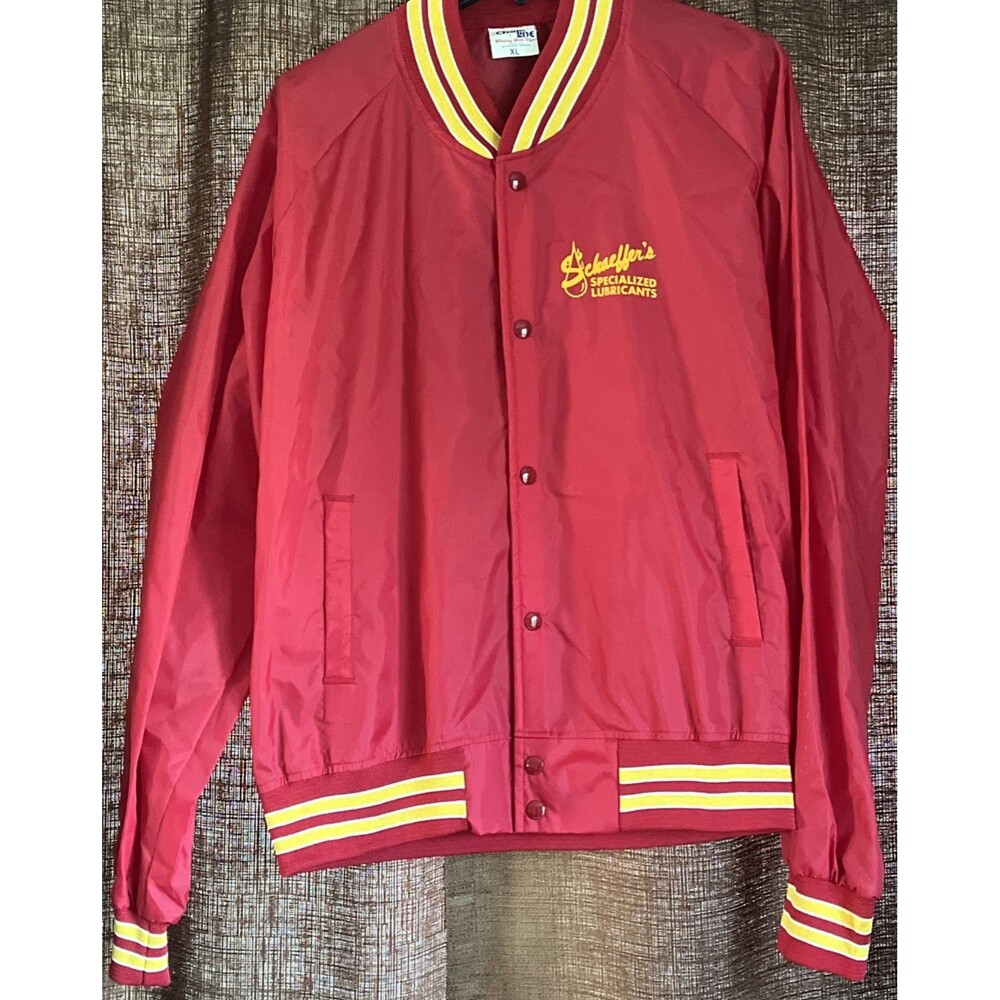 Vintage Chalk Line Windbreaker Jacket Schaeffer's Lubricants Mens XL Made in USA